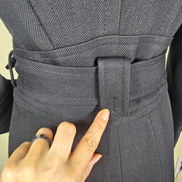 Karen Millen Black Trench Coat Wool US 4 Belted Designer Tailored Quiet Luxury - Picture 5 of 13